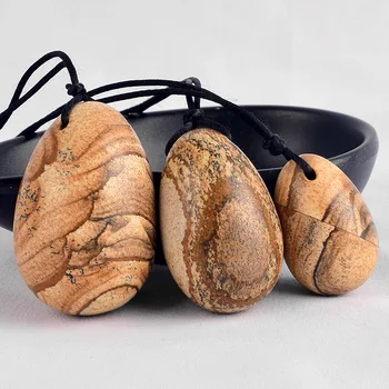 

3size Drill Yoni Natural Picture Stone Egg Jade Small Large Size Egg Ben Wa Ball Women Vaginal Tightening Kegel Ball Exercise