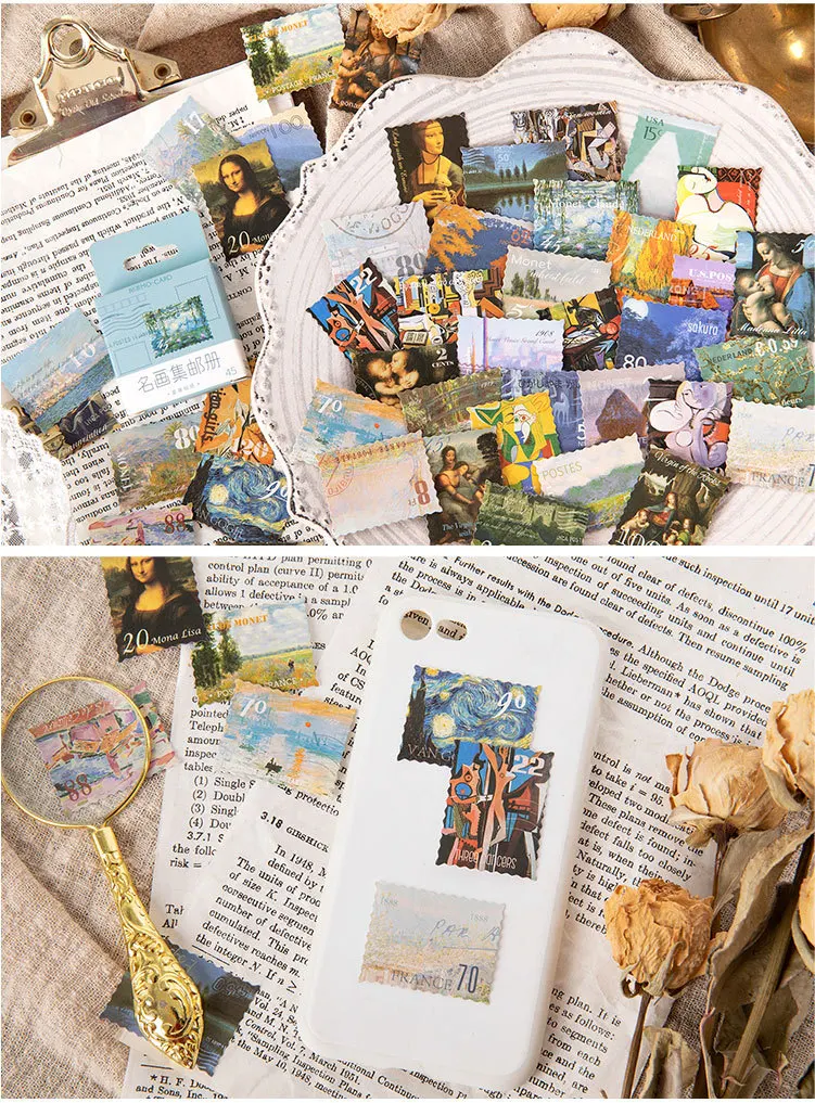 Van Gogh Monet штамп этикетка дневник ручной работы клейкая бумага Япония винтажная коробка мини-наклейка Скрапбукинг пуля журнал канцелярские принадлежности