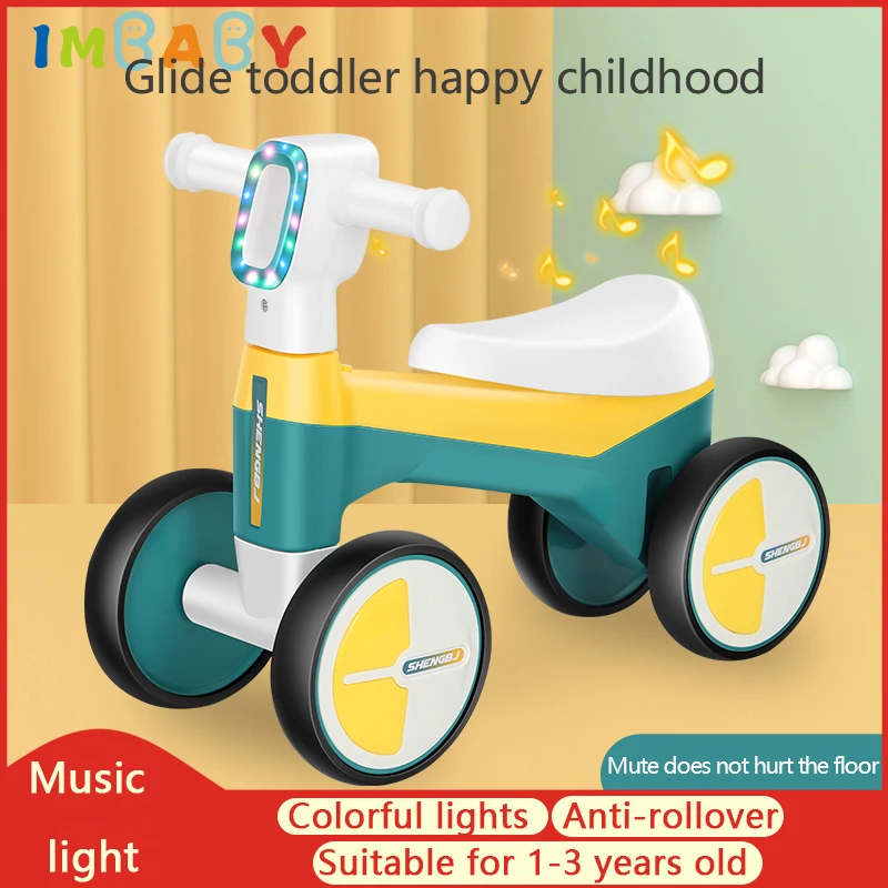 Baby Musical Balance Bike No Pedal Non-Slip 4 Wheel Cycle Riding Toy Infant Indoor Outdoor Learning Walker Push Scooter Kid Gift