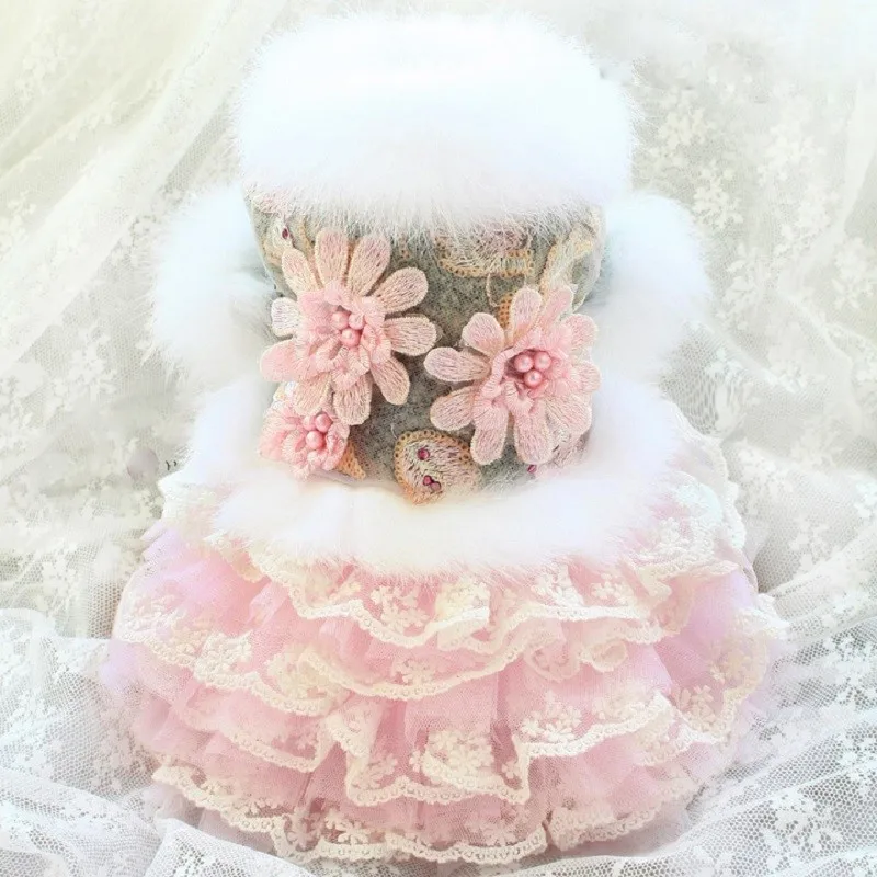 Free Shipping Handmade Pet Clothes Dog Coat Dresses Cat Apparel Noble Grey Wool Flower Winter Holiday Traveling Maltese Yorkie | Дом и сад