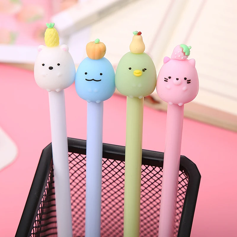 

4Pcs/Lot Cute Cartoon Gel Pen 0.5mm Black Gel Ink Kawaii Pens Writing Neutral Pen Signature Stationery Office School Supplies
