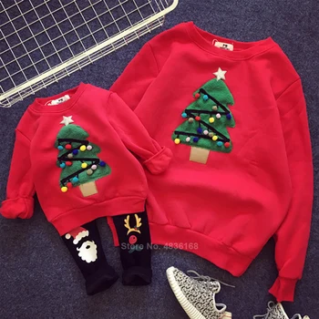 

New Year Christmas Familly Sweaters Winter Fur Warm Cartoon Santa Claus Elk Mom Kids Matching Look Hoodies Pajamas PJs Clothes