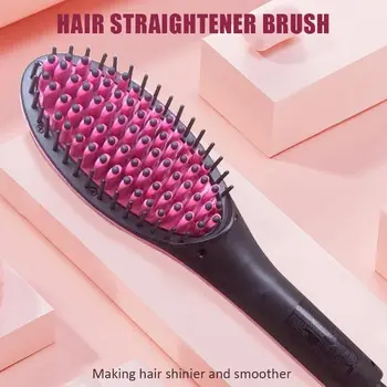

Hair Straightener Brush Ceramic Electric Hair Straightening Brush Hair Straightener Comb Girls Ladies Wet Dry Hair Care Styling