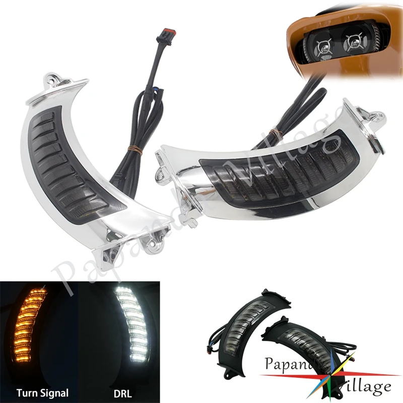 

Motorcycle LED Front Turn Signal Indicator Flash Light With White DRL For Harley Road Glide 2015 - 2020 Amber Blinkers Lamp
