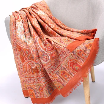 

Large Size Hijabs Handmade Embroidery Female Shawls Orange Wrap Cachecol Feminino Mujer Bufanda Artificial Cashmere Muffler