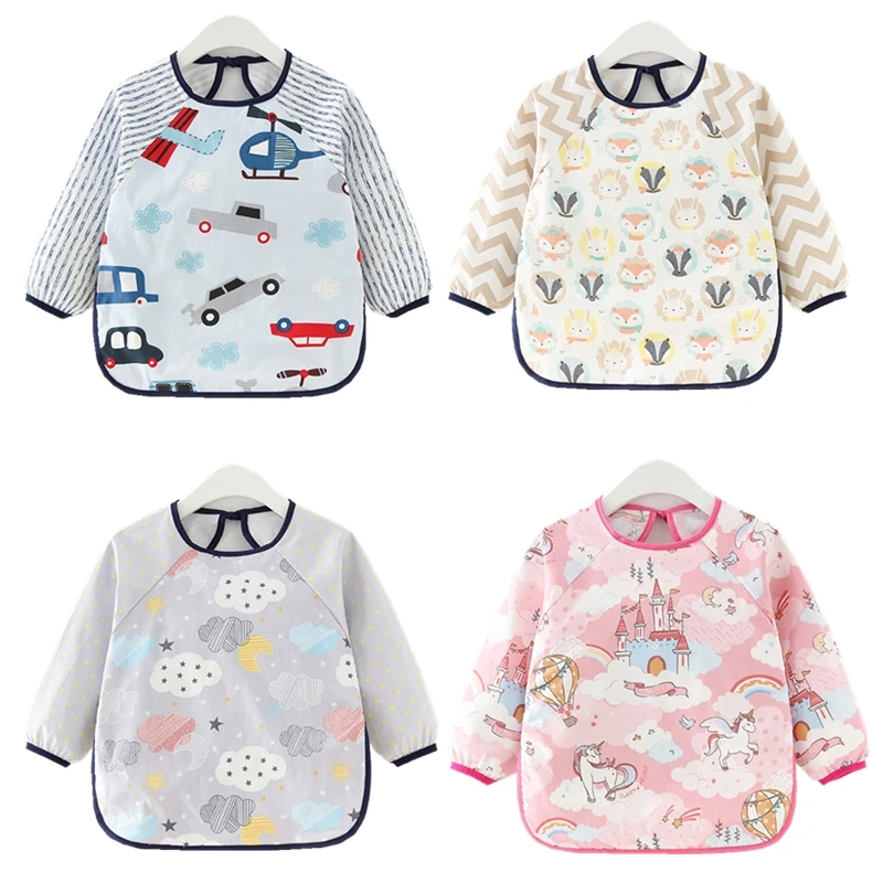 

Bandana Bibs Cute Cartoon Baby Bibs Waterproof Infant Eating Children Drawing Long Sleeve Apron Baby Self Feeding Bib
