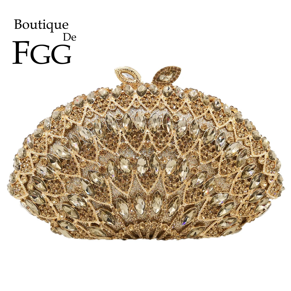 Женский ажурный клатч Boutique De FGG золотистый вечерний с кристаллами свадебные