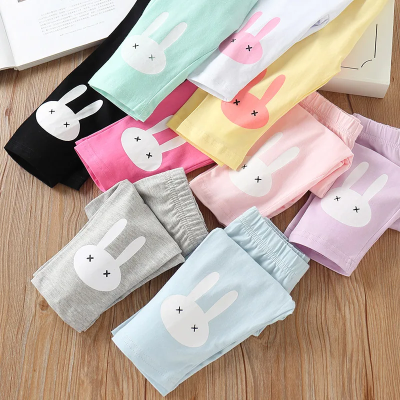 Summer 2 3 4 5 6 8 10 Years Baby Children Candy Color Basic Capri Thin Rabbit Print Little Kids Girls Knee Length Leggings girls pants,girls trousers,kids pants