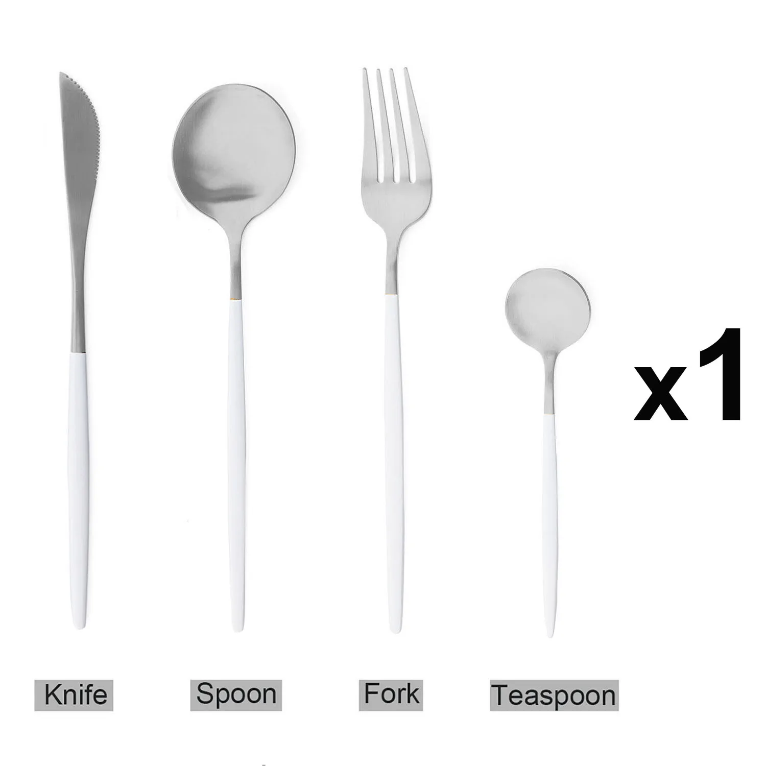 4Pcs White Silver