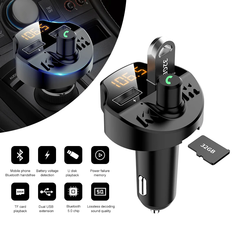 

Car Kit Bluetooth 5.0 FM Transmitter Wireless Hands Free Auto LCD MP3 Player Dual USB Fast Charger FM Modulator Car Accessories