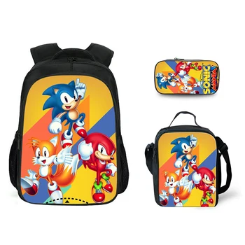 

Sonic The Hedgehog Printed School Bags Set Bookbags for Teen Boys Anime 3PCs/Set Primary Backpack with Lunch Box Pencil Bag