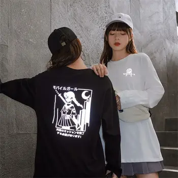 

Loose Reflective Cartoon T Shirt Streetwear Fashion Black Oversize Tops Shirt Harajuku Korean Women White Amine T Shirts Female