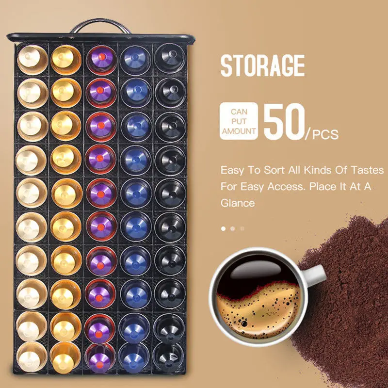 50 Pods Coffee Capsules Organizer Practical Coffee Pod Holder Rack Storage Drawer for 40pcs Nespresso Shelves Box Organizer