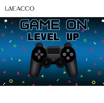 

Laeacco Play Games Gamepad Celebration Birthday Party Customized Banner Cartoon Portrait Photo Background Photography Backdrops