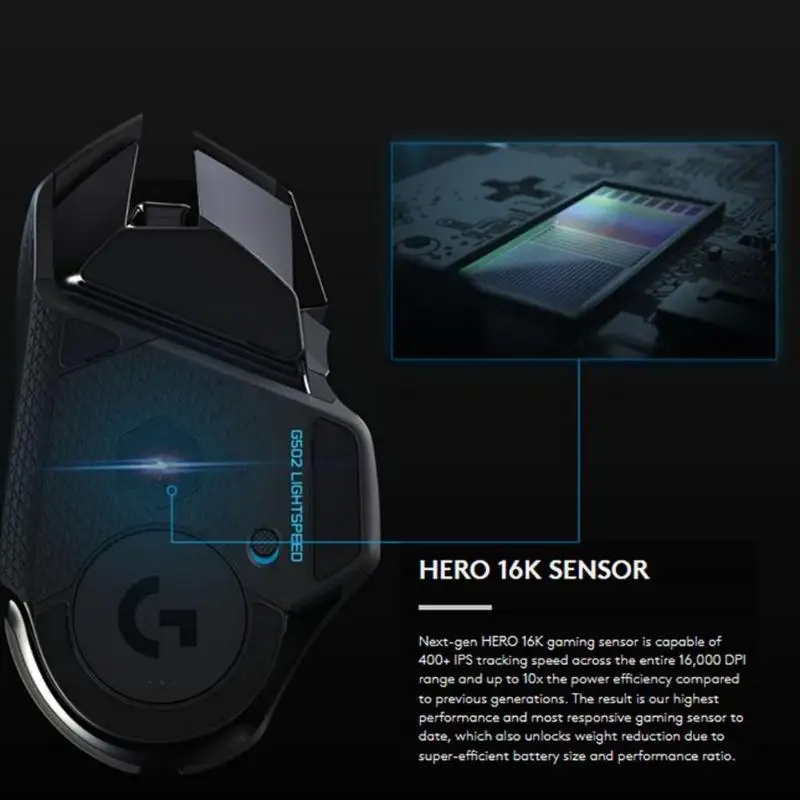 Беспроводная игровая мышь logitech G502 HERO LIGHTSPEED, макропрограммирование 16000 dpi, Регулируемая 11 клавиш RGB