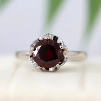 

8mm Round Cut Garnet Ring 18k White Gold Plated Ring Cooper Ring Bezel Ring Gift Ring Gemstone Ring Red CZ Ring Birthstone Ring