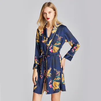 

Spring And Summer Sleepwear Women Silk Dragon And Phoenix Bride Gown Morning Robe Bathrobe Lounge Nighties Satin Nightgown