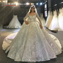 2020 vestido de boda de lujo de la princesa de dubai con reborde completo de manga larga impresionantes vestidos de novia