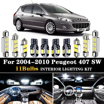

11Pcs Cool White Canbus LED Car Bulbs Interior Package Kit For 2004-2010 Peugeot 407 SW Map Dome Trunk Glove Box Light