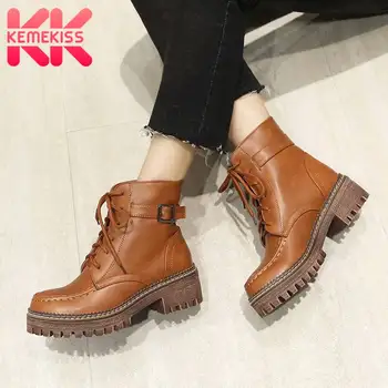 

KemeKiss Size 33-43 Women Ankle Boots Fashion Buckle Cross Strap Winter Shoes Woman Platform Short Boot Lady Daily Footwear