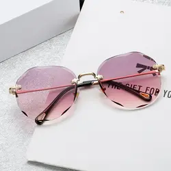 Модные брендовые дизайнерские солнцезащитные очки без оправы для пилота Женские винтажные прозрачные стразы для резки линзы градиентные