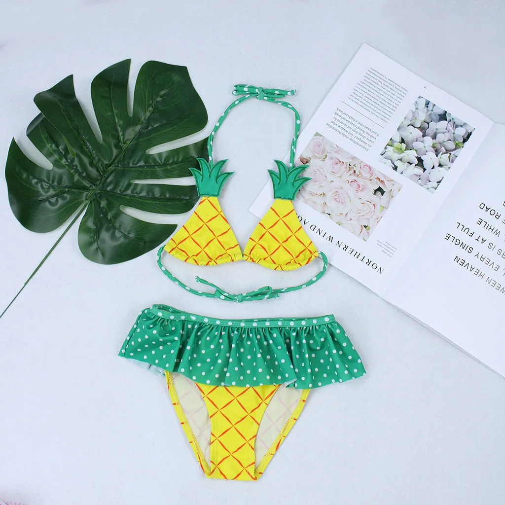

2019 New Baby Girl's Swimsuit Kid Bikini Swimwear Children Flounce Pineapple Top Halter Strap Swimsuit for Girl Beachwear