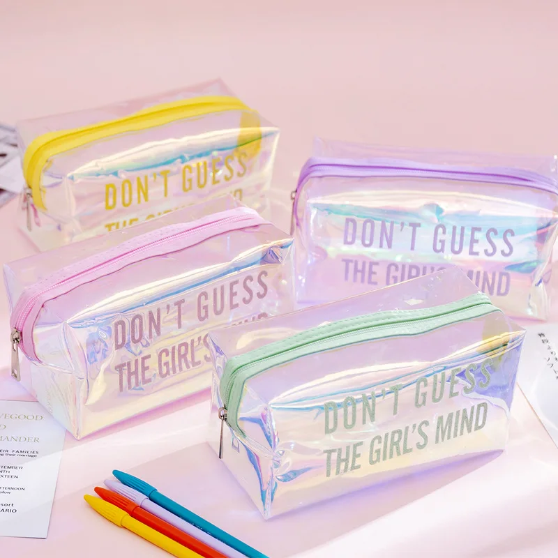 QISIWOLE Pencil Case Holographic Zipper Pen Bags Cosmetics Bags Deals 