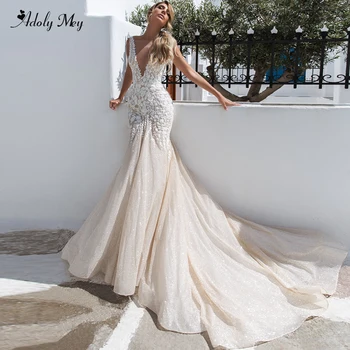 

Adoly Mey Charming Scoop Neck Backless Mermaid Wedding Dress 2020 Luxury Appliques Lace Court Train Trumpet Bride Gown Plus Size