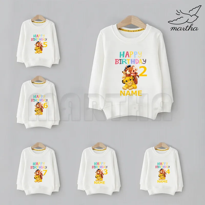 Kids Funny Happy Birthday Lion King Simba Number Print Sweatshirt Solid Color Hoodies Fashion Boys Girls Long Sleeve Sweatshirt
