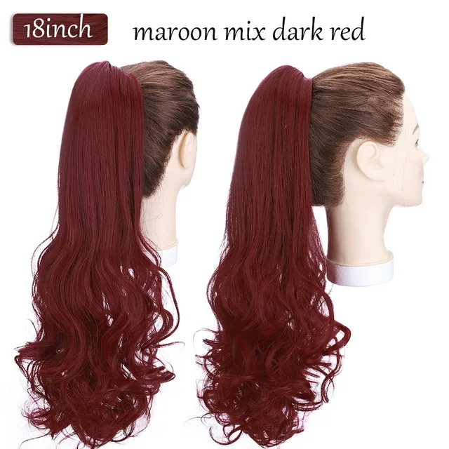 S-noilite Synthetic 12-26inch Claw Clip On Ponytail Hair Extension Ponytail Extension Hair For Women Pony Tail Hair Hairpiece maroon mix red-new