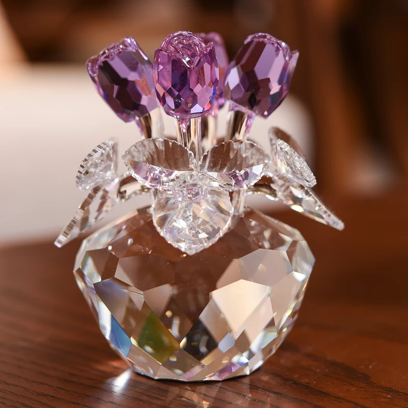 Movdyka Crystal Bule Rose Boeket Beeldjes Geschenken voor Vrouwen Romantische Bloemen Ornament voor Thuis Saffier Verjaardag Valentijnsdag Cadeaus voor Vriendin Vrouw Partner