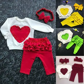 

3PCS Newborn Kids Baby Girl Clothes Autumn Long Sleeve Ruffles Cotton Tops Sweatshirt Pants Outfits