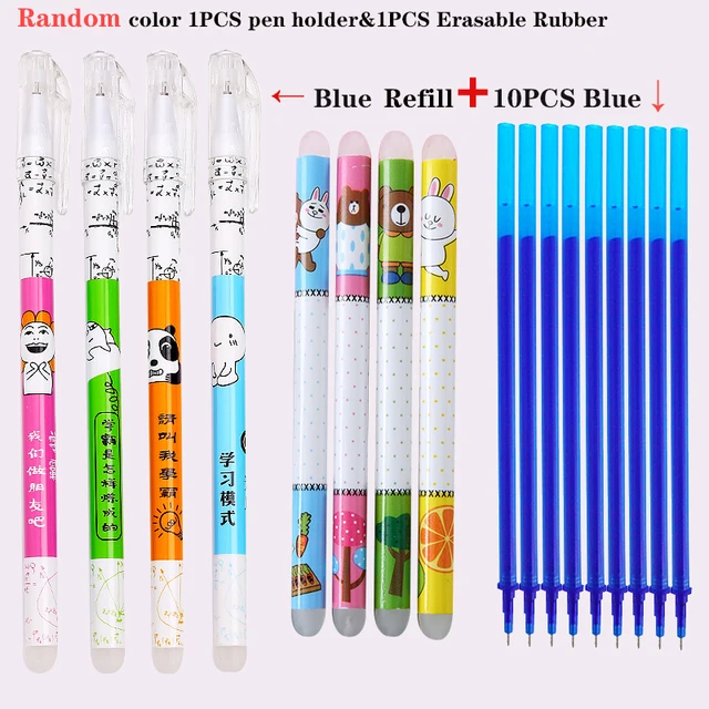 12 Pcs/Set Office Gel Pen 0.5mm Erasable Pen Refill Rod Blue/Black/Red Ink Magic Pen for School Writing Supply Kawaii Stationery Random Blue
