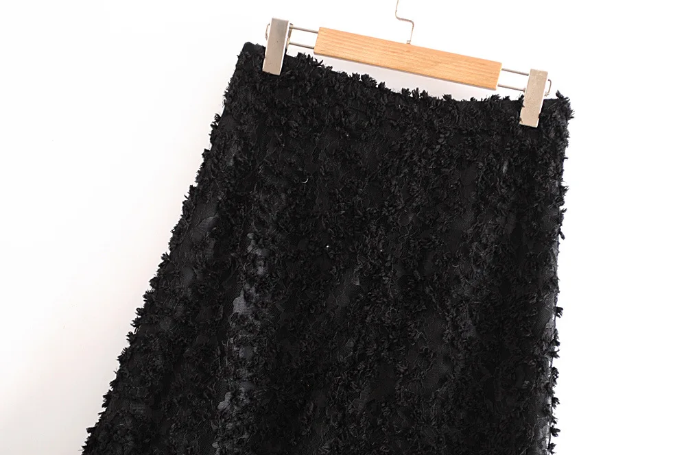 QZ8312 Осенняя Женская шикарная 3D кружево с цветочным узором Асимметричная Длина средняя длина юбка Лоскутная черная Saias