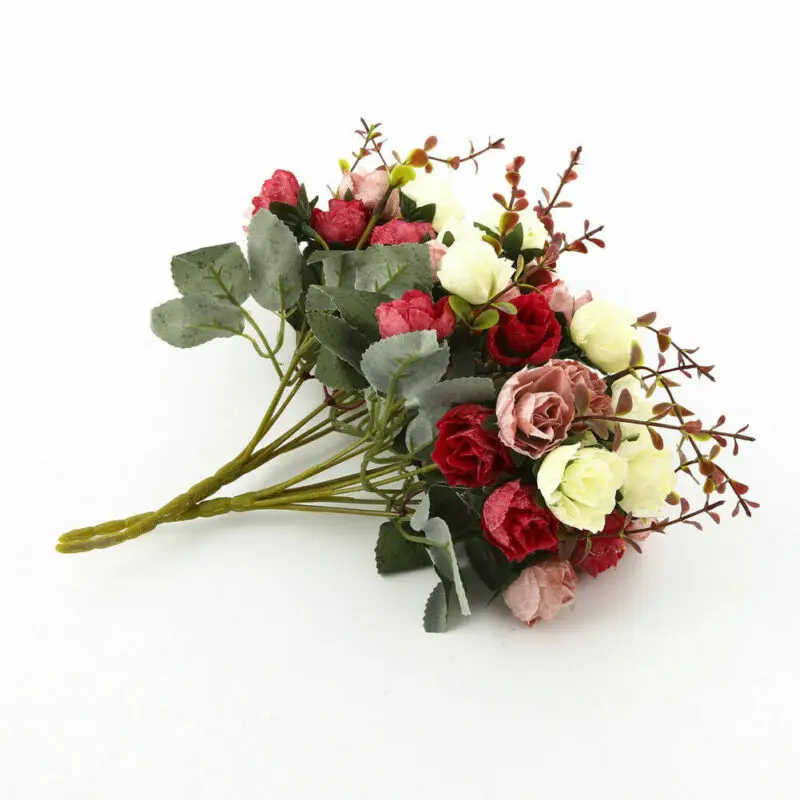 New 2 Bouquets 42 Head Artifical Rose Silk Flower Bouquet Home Wedding Decor 