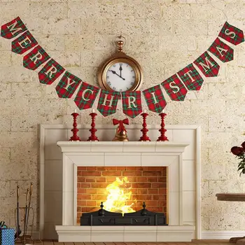 

Christmas Linen Banner Linen Embroidery Golden Thread String Pull Flag Christmas Decoration Comfortable Texture Bright Colors