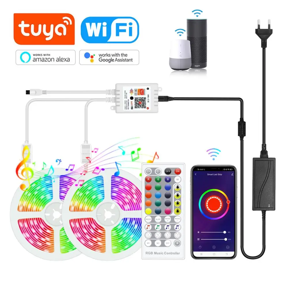 Светодиодные лампы Tuya Smart Life 5 м 10 15 5050 SMD RGB Wi Fi управление голосом светодиодная