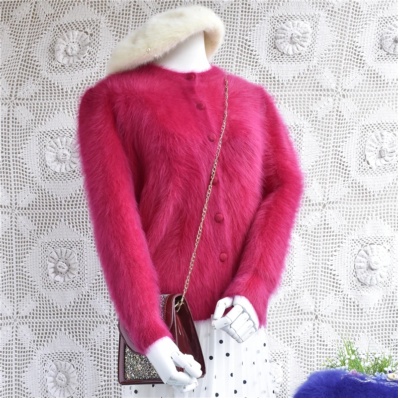 Sweater autumn winter women fashion long sleeve red Christmas cardigans jackets mink cashmere rabbit fur angora coat