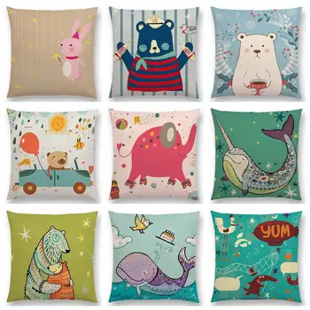 

Cute Cartoon Animals Bear Rabbit Dog Whale Elephant Fox Cat Panda Cushion Cover
