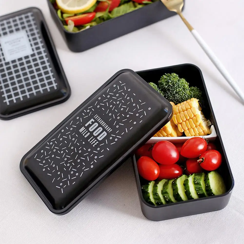 

TPFOCUS Lunch Box Portable Microwavable Black Double Layer Lunch Box double layer PP box PE compartment PS chopsticks spoon