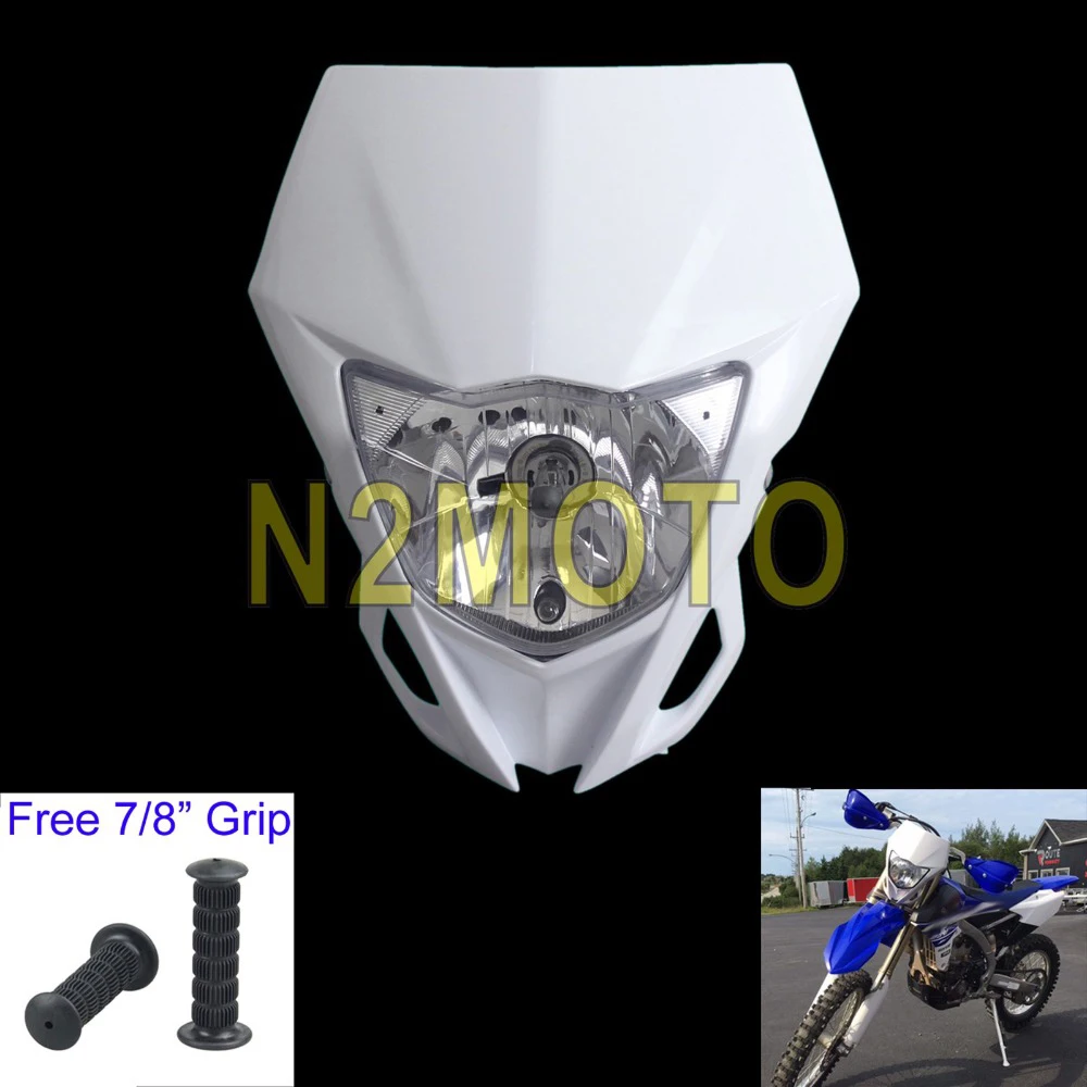 Мотокросс белого передняя фара 12V 35W фары маска для ухода за кожей Yamaha WR250F WR450F KAWASAKI