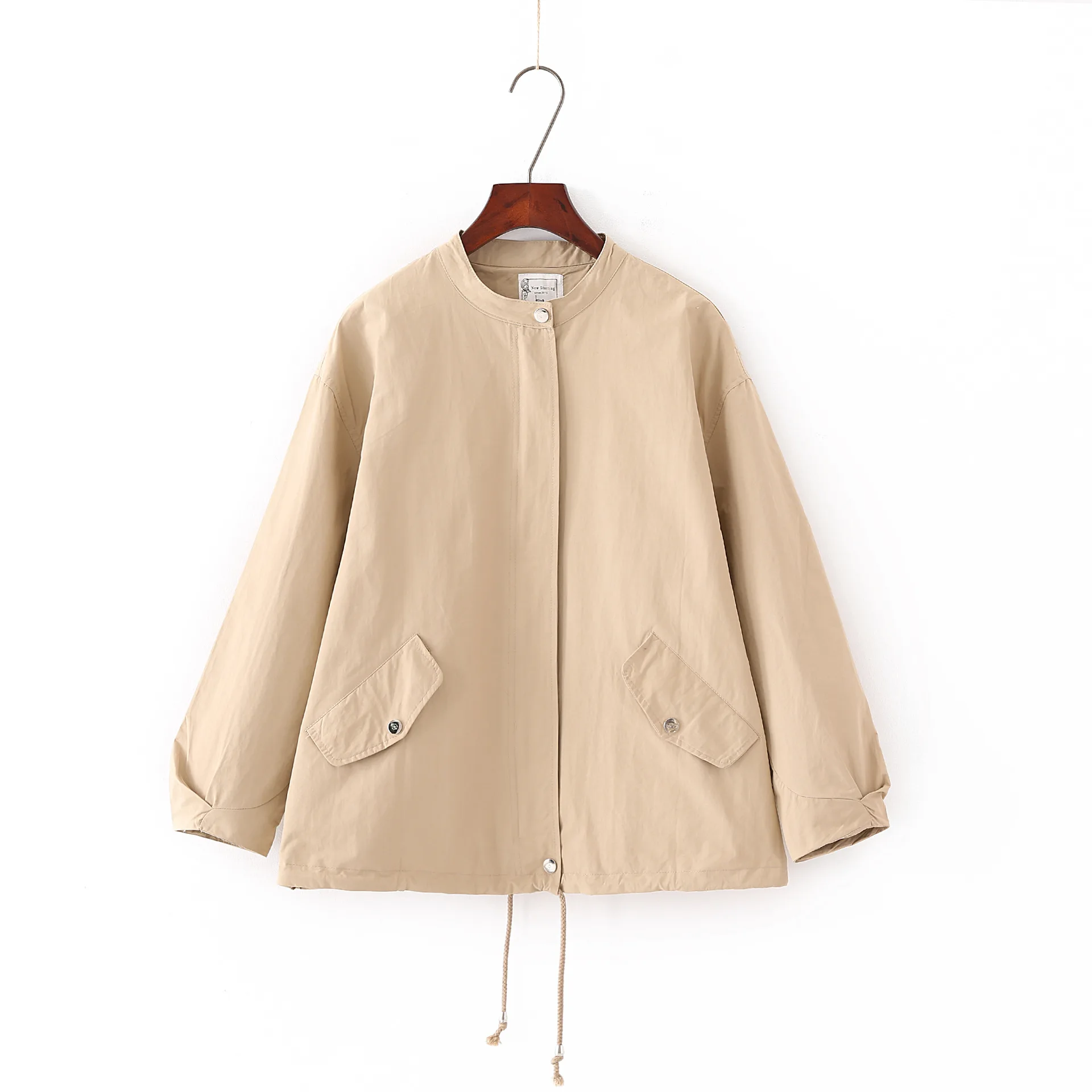 

2018 Autumn New Style Korean-style Machine Embroidery Stand Collar Long Sleeve Loose-Fit Short Wind Coat WOMEN'S Dress Bicolor