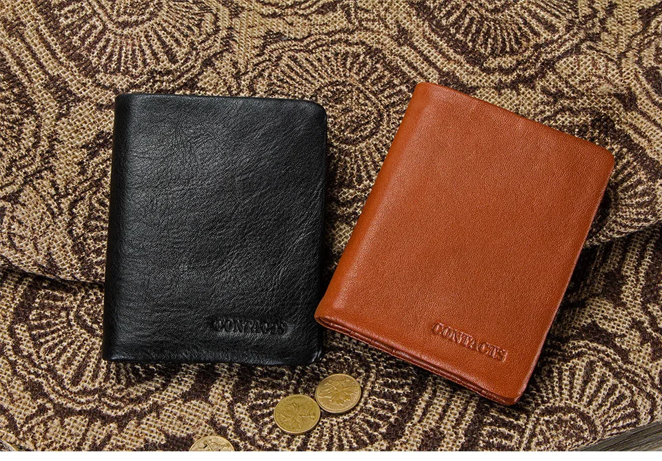 Contact's Men's Wallets Genuine Leather Bifold Top Quality Wallet For Mans Credit Card Holders Casual Man Short Wallets Portfel