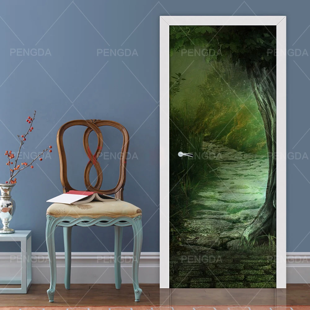 

Home Decor Paste Self Adhesive Scenic Forest 3D Wall Sticker Print Art Color Bricks Pulling Door Waterproof Wallpaper Pictures