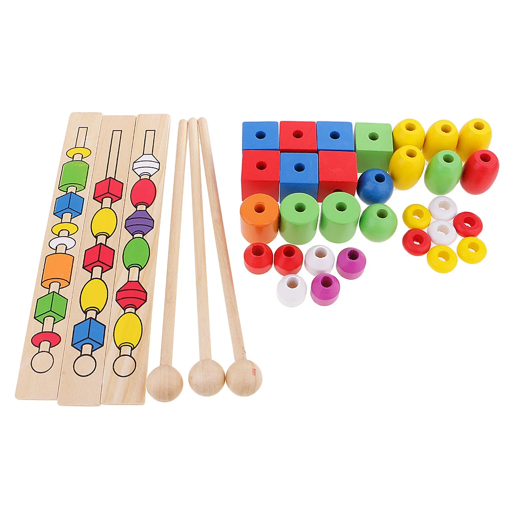 Montessori Early Wooden Toy Kids Child Stacking Beads Building Learning Toy Montessori Early Wooden Toy Kids Child Stacking Beads Building Learning Toy