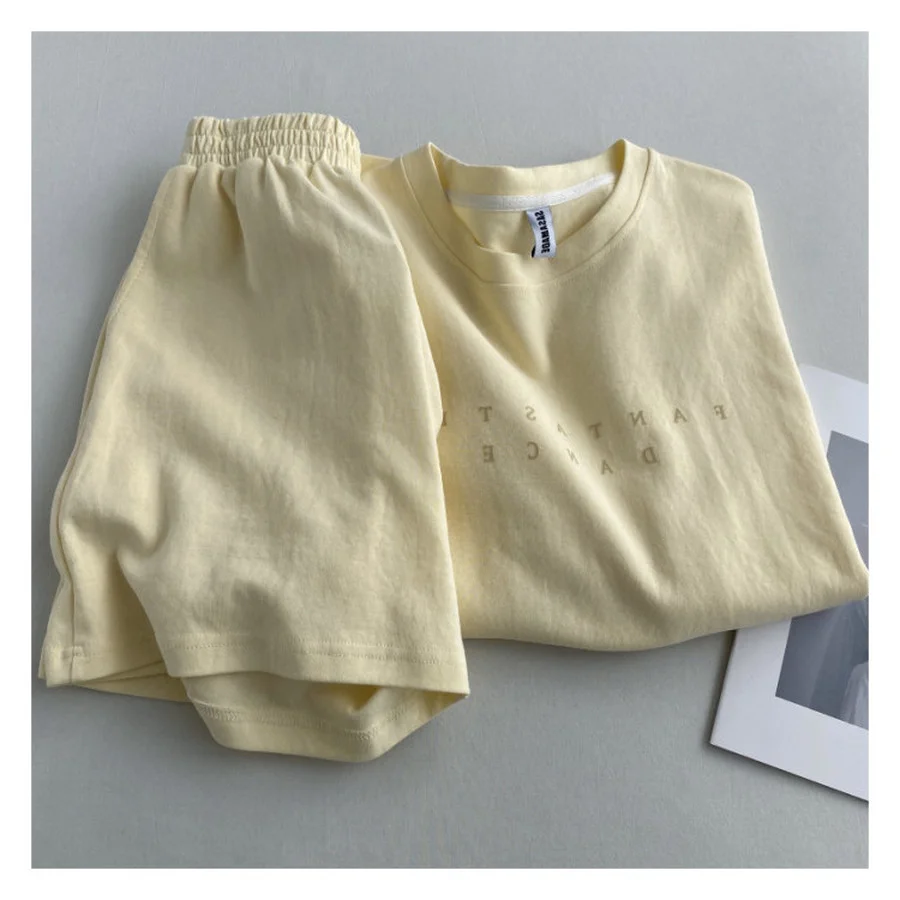 Shorts Sets Summer Cotton Sets Women Casual Two Pieces Short Sleeve T Shirts and High Waist Short Pants Solid Outfits Tracksuit 2