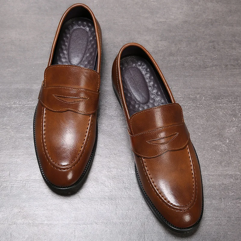 Merkmak/мужская кожаная обувь с острым носком повседневные Лоферы без шнуровки, мужские мягкие деловые официальные туфли мужская обувь однотонная обувь на плоской подошве, большие размеры 38-48