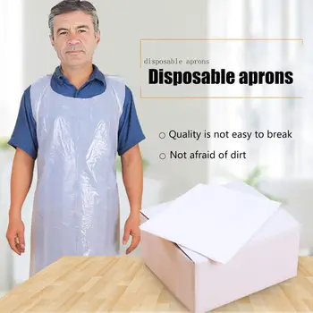 

100 Pieces/Set Of White Flat Packaging And Disposable Kitchen Apron Apron Use Easy To Roll Plastic Transparent Hdpe Q1O4