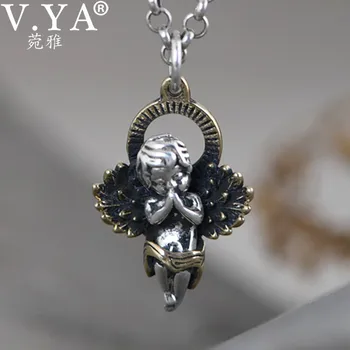 

V.YA 925 Sterling Silver Angel Pendant For Women Men Vintage Religion Pendant Thai Silver Jewelry Without Chain