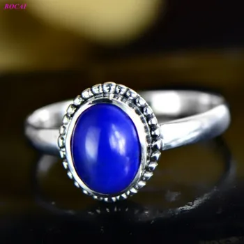 

BOCAI s925 sterling silver rings inlaid original natural Lapis Ring for men and women 2020 new fashion Thai silver jewelry